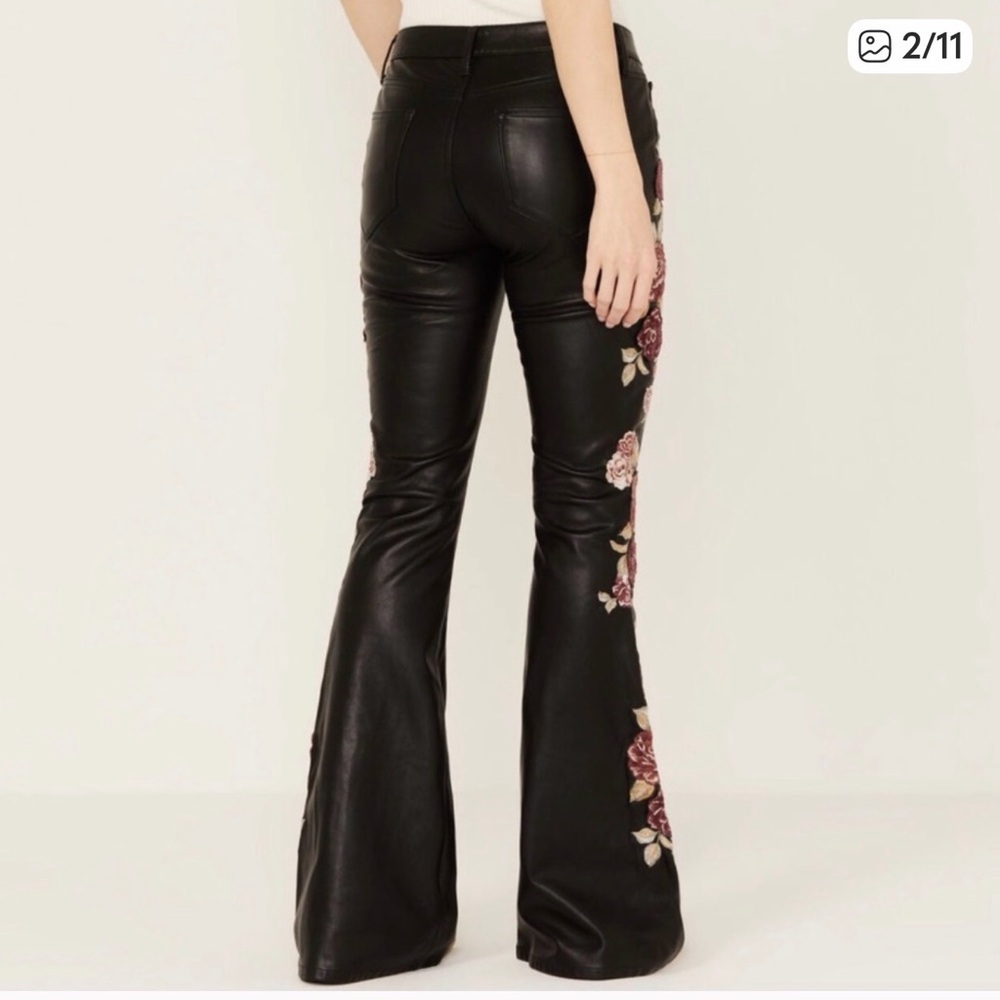 Driftwood Free People Farrah Fallen Roses 24 Faux Leather High Rise Embroidered